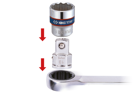 adapter speed wrench For use with 3/8" socket Use with 13 mm speed wrench