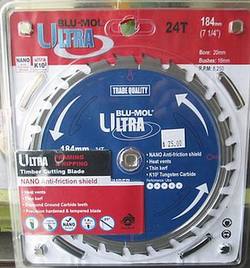 Blu-mol Ultra Sawblade 184mm(7-1/4") x 24T , 20mm bore,16mm shim bush